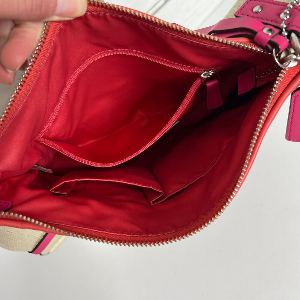 Coach Tan Pink Orange Leather Crossbody Messenger Bag Purse - Picture 5 of 12